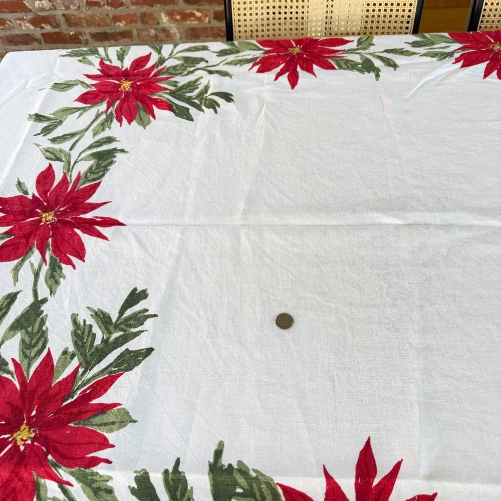 Vintage Vera Neumann Linen Poinsettia Tablecloth‎ 100x57